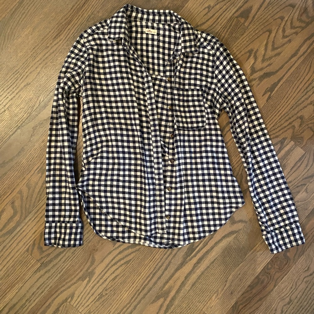 Hollister Blue and White Checkered Flannel
